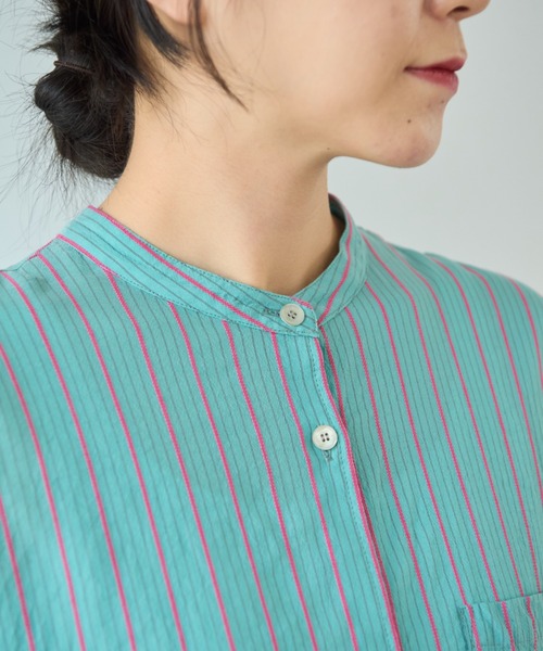 yuni（ユニ　）の「●キュプラポリエステルコットン stripe シャツワンピース（シャツワンピース・レディース・グリーン/アイボリー/パープル・FREE）」の19枚目の写真