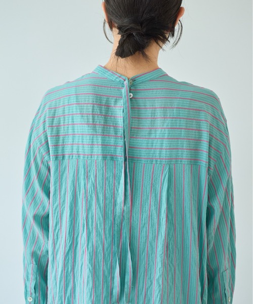 yuni（ユニ　）の「●キュプラポリエステルコットン stripe シャツワンピース（シャツワンピース・レディース・グリーン/アイボリー/パープル・FREE）」の20枚目の写真