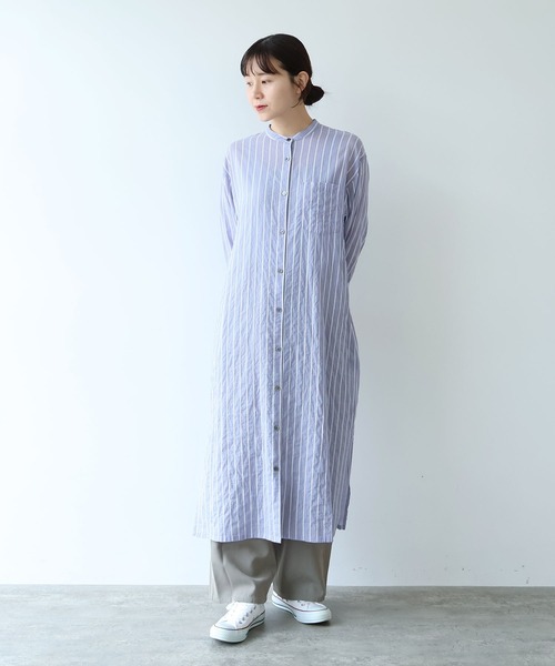 yuni（ユニ　）の「●キュプラポリエステルコットン stripe シャツワンピース（シャツワンピース・レディース・グリーン/アイボリー/パープル・FREE）」の21枚目の写真