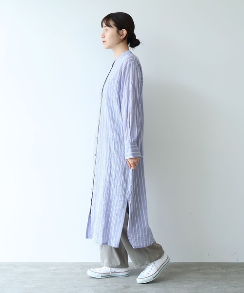 yuni（ユニ　）の「●キュプラポリエステルコットン stripe シャツワンピース（シャツワンピース・レディース・グリーン/アイボリー/パープル・FREE）」の22枚目の写真