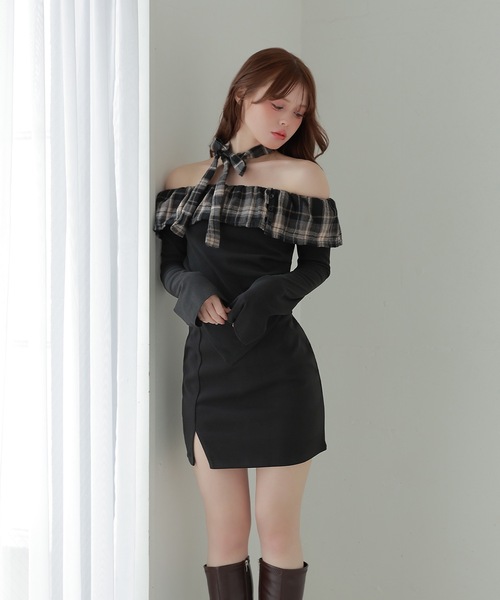 M DOLLY(エムドリー)の「slit tight cielo mini skirt/スリットタイトチエロミニスカート(スカート・レディース・ベージュ/ブラック・S/M)」の7枚目の写真