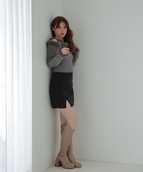 M DOLLY(エムドリー)の「slit tight cielo mini skirt/スリットタイトチエロミニスカート(スカート・レディース・ベージュ/ブラック・S/M)」の17枚目の写真