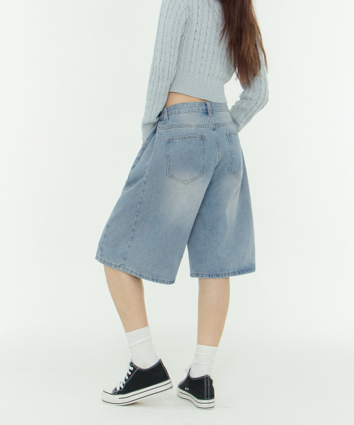 JINMANIA(ジンマニア)の「サイドピンタックワイド5部ハーフデニムパンツユニセックス(淡い青)(デニムパンツ・レディース・その他・SMALL/MEDIUM/LARGE/X-LARGE/XX-LARGE)」の8枚目の写真
