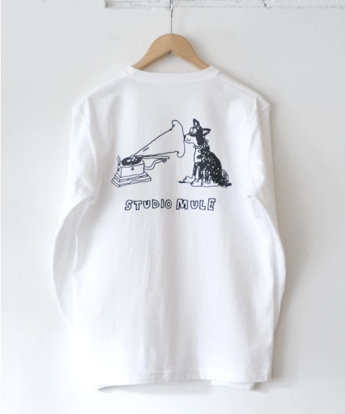 bonjour records(ボンジュールレコーズ)の「【Studio Mule/スタジオ・ミュール】Long Sleeve Tee 'dog'(Tシャツ/カットソー・メンズ・ホワイト系その他2/ホワイト系その他・L/XL/M)」の3枚目の写真