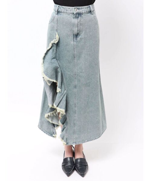 CALNAMUR(カルナムール)の「フリルスリットデニムスカート(スカート・レディース・ブラック/ブルー・SMALL/MEDIUM)」の10枚目の写真