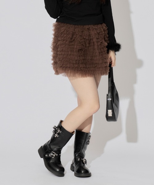ALLuRing ChaRm(アリュリングチャーム)の「Pretty Tulle Mini Skirt / プリティチュールミニスカート(スカート・レディース・グレー/ブラウン/ホワイト/ブラック・M/S)」の7枚目の写真