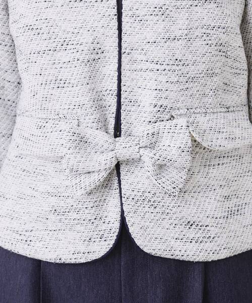 couture brooch（クチュールブローチ）の「【ハレの日・通勤】カルゼスラブツイードジャケット（ノーカラージャケット・レディース・アイボリー/ブルー系その他・36/42/38/40）」の5枚目の写真
