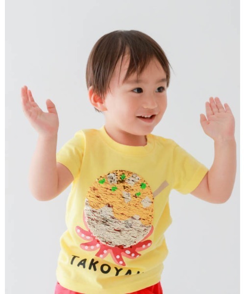 CHEEK ROOM(チークルーム)の「CHEEK ROOM/チークルーム スパンコールたこ焼きTシャツ(Tシャツ/カットソー・キッズ・オフホワイト/イエロー/ピンク・130cm/100cm/120cm/110cm/90cm/80cm)」の9枚目の写真