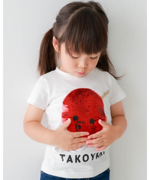 CHEEK ROOM(チークルーム)の「CHEEK ROOM/チークルーム スパンコールたこ焼きTシャツ(Tシャツ/カットソー・キッズ・オフホワイト/イエロー/ピンク・130cm/100cm/120cm/110cm/90cm/80cm)」の5枚目の写真