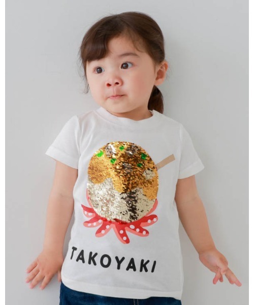 CHEEK ROOM(チークルーム)の「CHEEK ROOM/チークルーム スパンコールたこ焼きTシャツ(Tシャツ/カットソー・キッズ・オフホワイト/イエロー/ピンク・130cm/100cm/120cm/110cm/90cm/80cm)」の7枚目の写真
