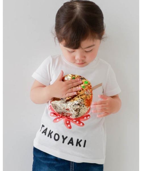 CHEEK ROOM(チークルーム)の「CHEEK ROOM/チークルーム スパンコールたこ焼きTシャツ(Tシャツ/カットソー・キッズ・オフホワイト/イエロー/ピンク・130cm/100cm/120cm/110cm/90cm/80cm)」の8枚目の写真