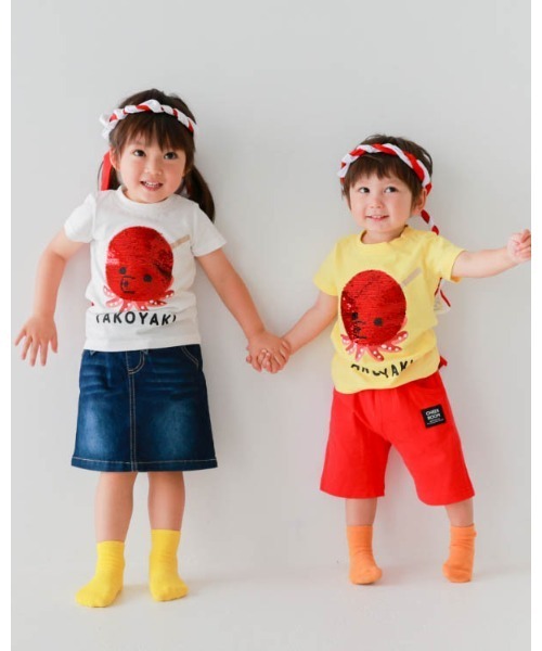 CHEEK ROOM(チークルーム)の「CHEEK ROOM/チークルーム スパンコールたこ焼きTシャツ(Tシャツ/カットソー・キッズ・オフホワイト/イエロー/ピンク・130cm/100cm/120cm/110cm/90cm/80cm)」の12枚目の写真