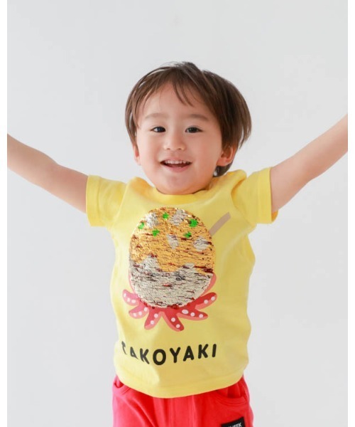 CHEEK ROOM(チークルーム)の「CHEEK ROOM/チークルーム スパンコールたこ焼きTシャツ(Tシャツ/カットソー・キッズ・オフホワイト/イエロー/ピンク・130cm/100cm/120cm/110cm/90cm/80cm)」の10枚目の写真