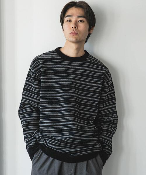 URBAN RESEARCH DOORS（アーバンリサーチドアーズ）の「モールマルチボーダーニット（ニット/セーター・メンズ・ブラック/カーキ・MEDIUM/LARGE）」の2枚目の写真