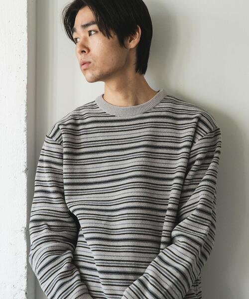 URBAN RESEARCH DOORS(アーバンリサーチドアーズ)の「モールマルチボーダーニット(ニット/セーター・メンズ・ブラック/カーキ・MEDIUM/LARGE)」の3枚目の写真