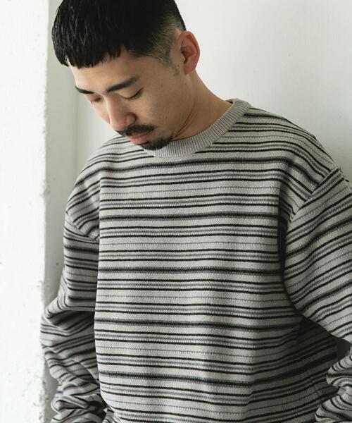 URBAN RESEARCH DOORS(アーバンリサーチドアーズ)の「モールマルチボーダーニット(ニット/セーター・メンズ・ブラック/カーキ・MEDIUM/LARGE)」の14枚目の写真