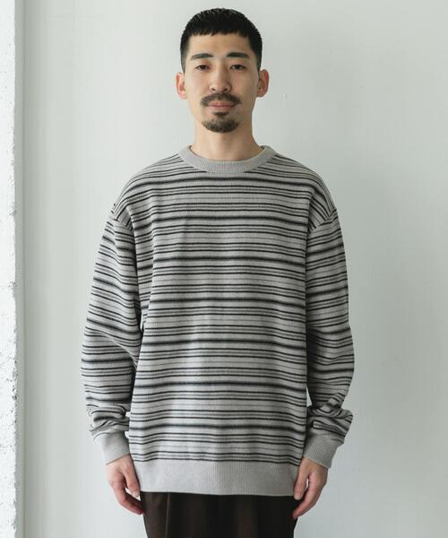 URBAN RESEARCH DOORS（アーバンリサーチドアーズ）の「モールマルチボーダーニット（ニット/セーター・メンズ・ブラック/カーキ・MEDIUM/LARGE）」の3枚目の写真