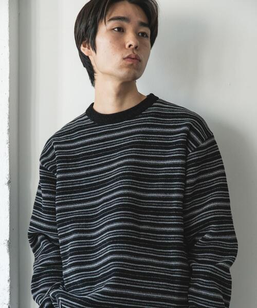 URBAN RESEARCH DOORS（アーバンリサーチドアーズ）の「モールマルチボーダーニット（ニット/セーター・メンズ・ブラック/カーキ・MEDIUM/LARGE）」の9枚目の写真