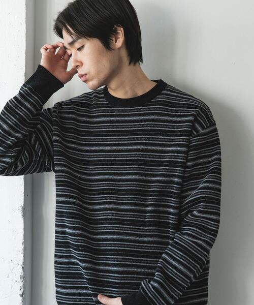 URBAN RESEARCH DOORS（アーバンリサーチドアーズ）の「モールマルチボーダーニット（ニット/セーター・メンズ・ブラック/カーキ・MEDIUM/LARGE）」の10枚目の写真