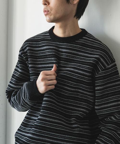 URBAN RESEARCH DOORS（アーバンリサーチドアーズ）の「モールマルチボーダーニット（ニット/セーター・メンズ・ブラック/カーキ・MEDIUM/LARGE）」の11枚目の写真