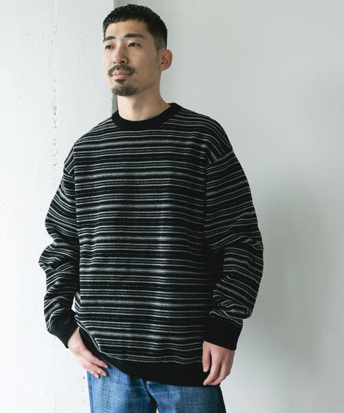 URBAN RESEARCH DOORS（アーバンリサーチドアーズ）の「モールマルチボーダーニット（ニット/セーター・メンズ・ブラック/カーキ・MEDIUM/LARGE）」の14枚目の写真