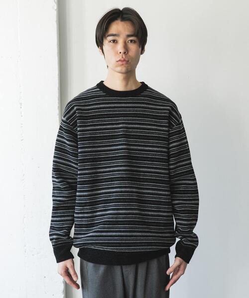 URBAN RESEARCH DOORS（アーバンリサーチドアーズ）の「モールマルチボーダーニット（ニット/セーター・メンズ・ブラック/カーキ・MEDIUM/LARGE）」の21枚目の写真