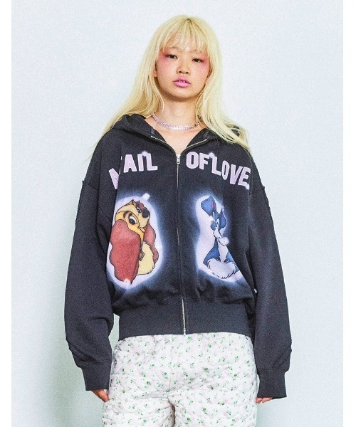 Mag.(マグ)の「【little sunny bite Disney collection】lady & tramp zip hoodie(パーカー・レディース・ピンク/ブラック/ホワイト・MEDIUM/SMALL)」の2枚目の写真