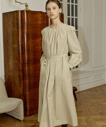 Round Neck Easy Belt Dress - Beige