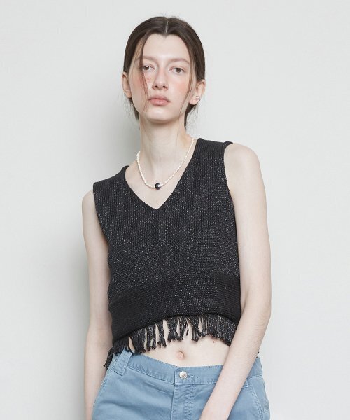 LARTIGENT(ラーティゼン)の「L3 FRINGE KNIT BUSTIER(BLACK)(ベスト・レディース・その他・FREE)」の3枚目の写真