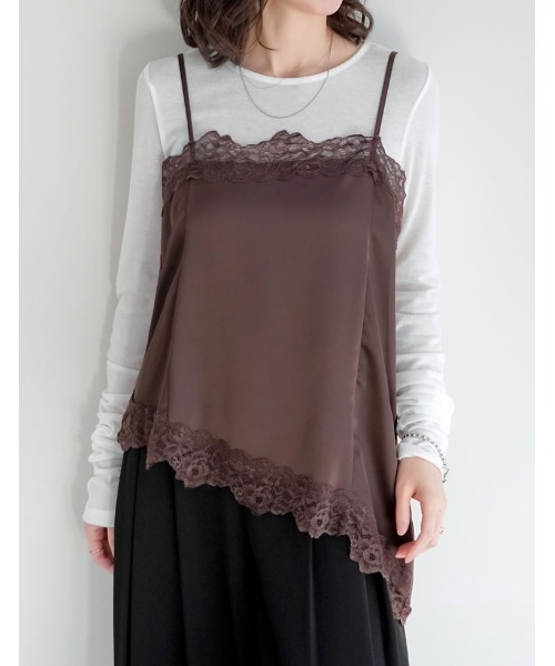 Re:EDIT（リエディ）の「[新色追加][2026S/S COLLECTION]サテンレースキャミソール（キャミソール・レディース・ブラック/アイボリー/ブラウン・MEDIUM/LARGE）」の7枚目の写真