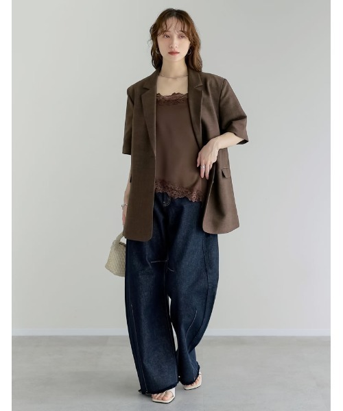 Re:EDIT（リエディ）の「[新色追加][2026S/S COLLECTION]サテンレースキャミソール（キャミソール・レディース・ブラック/アイボリー/ブラウン・MEDIUM/LARGE）」の9枚目の写真