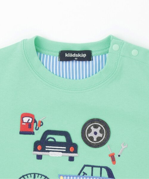 kladskap（クレードスコープ）の「乗り物アップリケ長袖Tシャツ（Tシャツ/カットソー・キッズ・クリーム/エメラルド・80ｃｍ/90cm/100cm/110cm/120cm/130cm）」の4枚目の写真