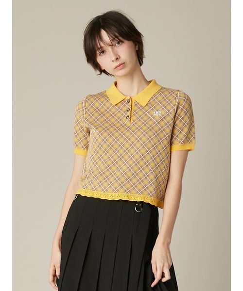 FURFUR(ファーファー)の「チェックジャガードニットポロ(ニット/セーター・レディース・グレー/ブルー/イエロー・F)」の8枚目の写真