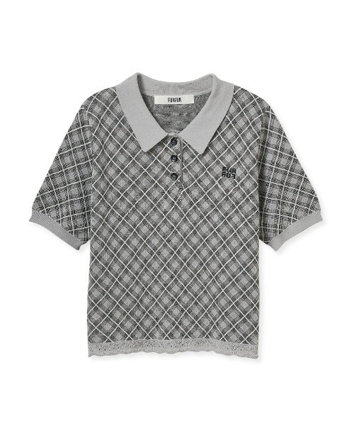 FURFUR(ファーファー)の「チェックジャガードニットポロ(ニット/セーター・レディース・グレー/ブルー/イエロー・F)」の2枚目の写真