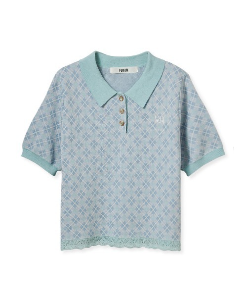 FURFUR(ファーファー)の「チェックジャガードニットポロ(ニット/セーター・レディース・グレー/ブルー/イエロー・F)」の3枚目の写真
