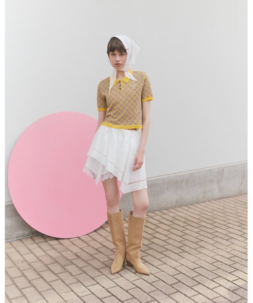 FURFUR(ファーファー)の「チェックジャガードニットポロ(ニット/セーター・レディース・グレー/ブルー/イエロー・F)」の4枚目の写真