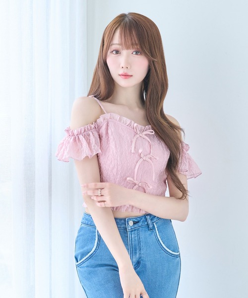 Rose Muse（ロゼミューズ）の「Front ribbon cami tops（その他トップス・レディース・ブラック/ピンク・FREE）」の2枚目の写真