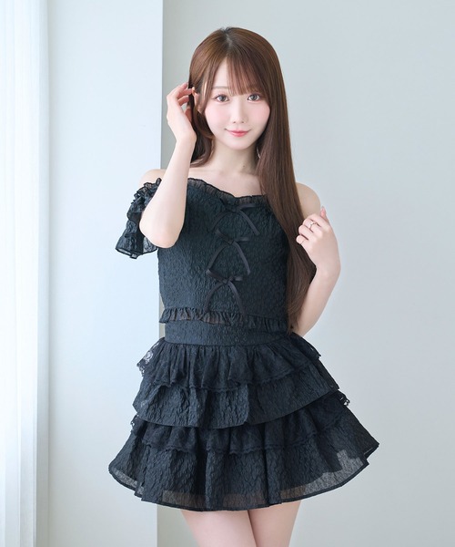 Rose Muse（ロゼミューズ）の「Front ribbon cami tops（その他トップス・レディース・ブラック/ピンク・FREE）」の3枚目の写真