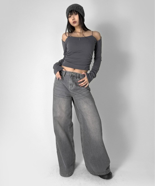 LVEU.(ラブユ.)の「【LVEU.】ストラップデザイントップス / トップス カットソー ストラップ キャミ付き ストレッチ 長袖 オフショル サイドギャザー シャーリング シンプル ブラック ホワイト グレー ZOZOTOWN限定(Tシャツ/カットソー・レディース・ホワイト/グレー/ブラック・FREE)」の17枚目の写真