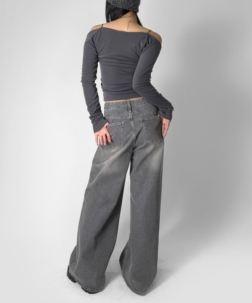 LVEU.(ラブユ.)の「【LVEU.】ストラップデザイントップス / トップス カットソー ストラップ キャミ付き ストレッチ 長袖 オフショル サイドギャザー シャーリング シンプル ブラック ホワイト グレー ZOZOTOWN限定(Tシャツ/カットソー・レディース・ホワイト/グレー/ブラック・FREE)」の21枚目の写真