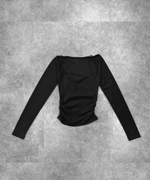 LVEU.(ラブユ.)の「【LVEU.】ストラップデザイントップス / トップス カットソー ストラップ キャミ付き ストレッチ 長袖 オフショル サイドギャザー シャーリング シンプル ブラック ホワイト グレー ZOZOTOWN限定(Tシャツ/カットソー・レディース・ホワイト/グレー/ブラック・FREE)」の5枚目の写真