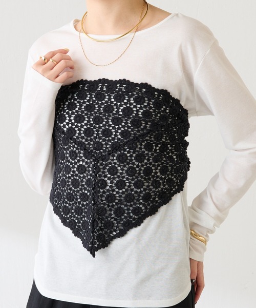 COLLAGE GALLARDAGALANTE（コラージュガリャルダガランテ）の「PAPILLONNER/マルチウェイレースバブーシュカ（バンダナ/スカーフ・レディース・オフホワイト/ブラック・FREE）」の2枚目の写真