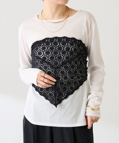 COLLAGE GALLARDAGALANTE（コラージュガリャルダガランテ）の「PAPILLONNER/マルチウェイレースバブーシュカ（バンダナ/スカーフ・レディース・オフホワイト/ブラック・FREE）」の6枚目の写真