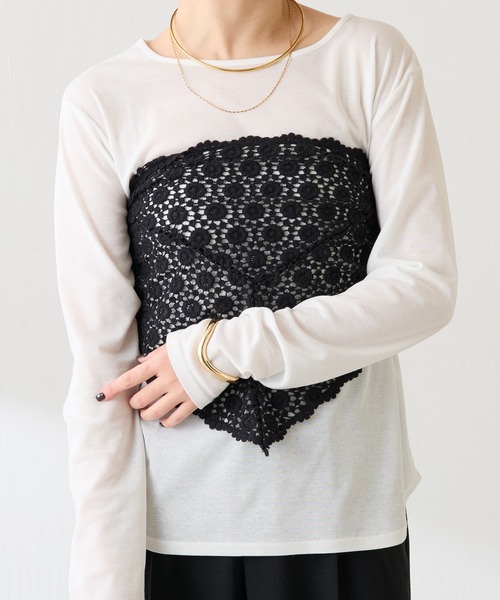 COLLAGE GALLARDAGALANTE（コラージュガリャルダガランテ）の「PAPILLONNER/マルチウェイレースバブーシュカ（バンダナ/スカーフ・レディース・オフホワイト/ブラック・FREE）」の7枚目の写真