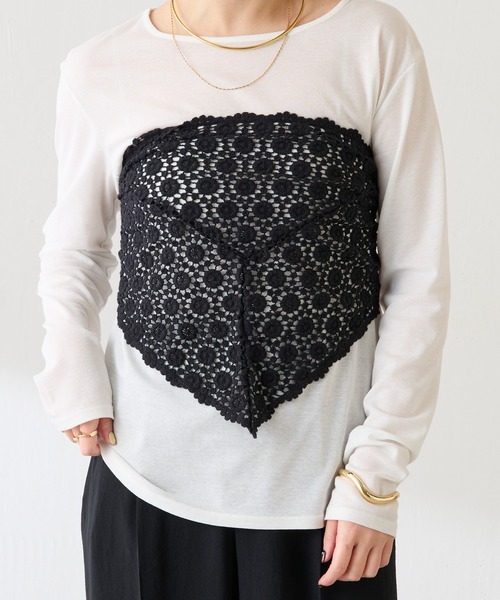 COLLAGE GALLARDAGALANTE（コラージュガリャルダガランテ）の「PAPILLONNER/マルチウェイレースバブーシュカ（バンダナ/スカーフ・レディース・オフホワイト/ブラック・FREE）」の8枚目の写真