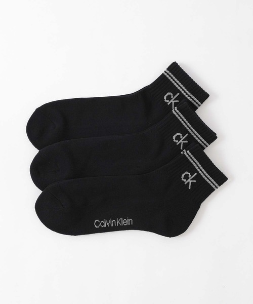 Calvin Klein(カルバン・クライン)の「【3足セット】Calvin Klein メンズ レディース 抗菌防臭 足底パイル ラインソックス 92572503(ソックス/靴下・メンズ・その他1/ブラック・L/M/S)」の1枚目の写真