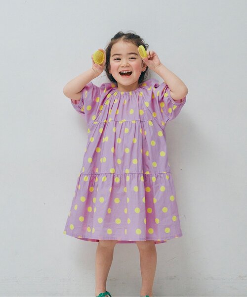 p.premier（ピードットプルミエ）の「イロチ買いしたいパフスリーブワンピース（ワンピース・キッズ・レッド/ピンク/グリーン/ドット/ラベンダー/アイボリー/ブラック・140/130/120/110/100/90/80）」の5枚目の写真