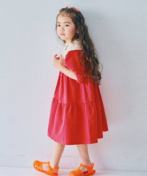p.premier（ピードットプルミエ）の「イロチ買いしたいパフスリーブワンピース（ワンピース・キッズ・レッド/ピンク/グリーン/ドット/ラベンダー/アイボリー/ブラック・140/130/120/110/100/90/80）」の7枚目の写真