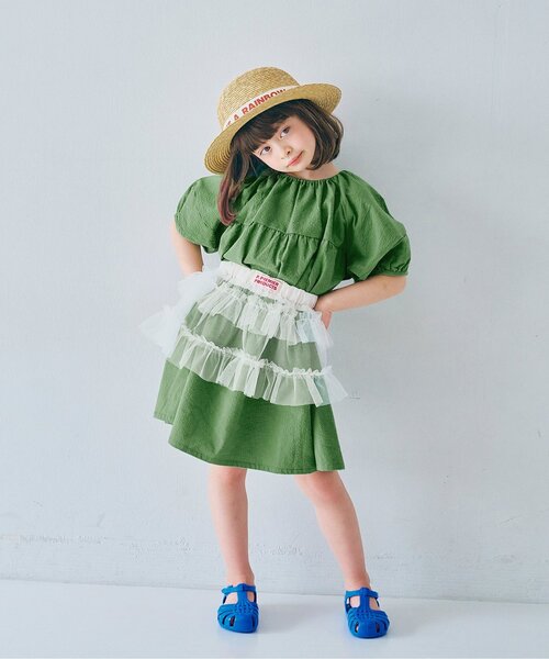 p.premier（ピードットプルミエ）の「イロチ買いしたいパフスリーブワンピース（ワンピース・キッズ・レッド/ピンク/グリーン/ドット/ラベンダー/アイボリー/ブラック・140/130/120/110/100/90/80）」の4枚目の写真