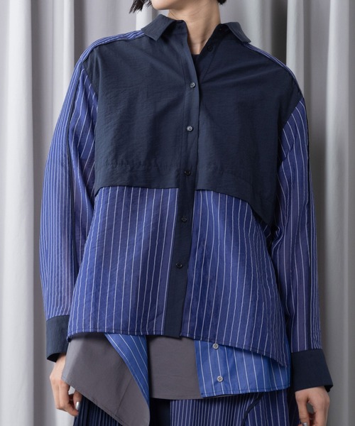 MARECHAL TERRE（マルシャルテル）の「コンビネーションレイヤードシャツ（シャツ/ブラウス・レディース・イエロー/ブラック/オフホワイト/ネイビー・MEDIUM）」の3枚目の写真